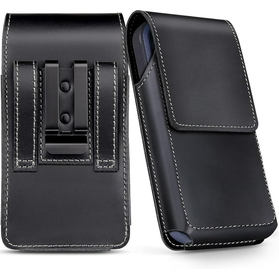 Genuine Leather Phone Holster Compatible with Samsung Galaxy S25/S24/S23/S22/S21 Ultra -Belt Clip and Magnetic Closure, Black, XXL