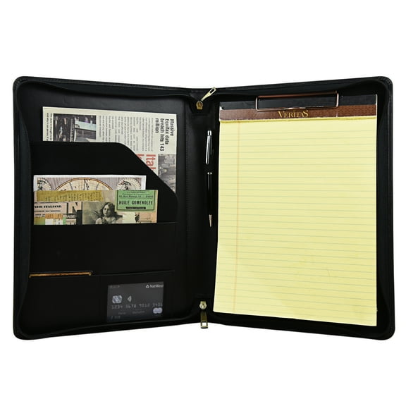 Genuine Leather Portfolio Briefcase, Zippered Legal Size Padfolio Organizer Premium Gift for Men
