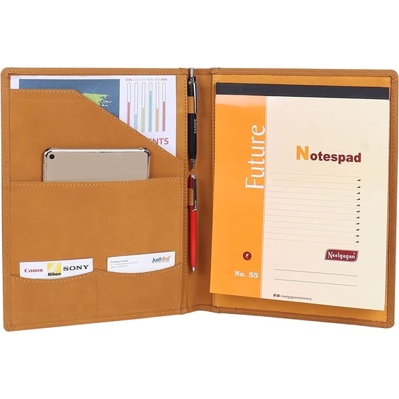 Succor Genuine Leather Business Portfolio Organizer-Professional Card Padfolio-Leather Binder-Document Holder-Resume Folder-A4 PAD Folio for Men and Women-13”x10”-Tan