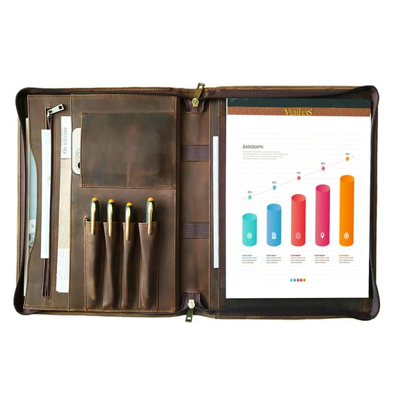 Genuine Leather Portfolio, Zippered Padfolio for Men, Leather Binder for Letter Size Notepad, Portfolio for Women, Business Organizer A4 Document Bag