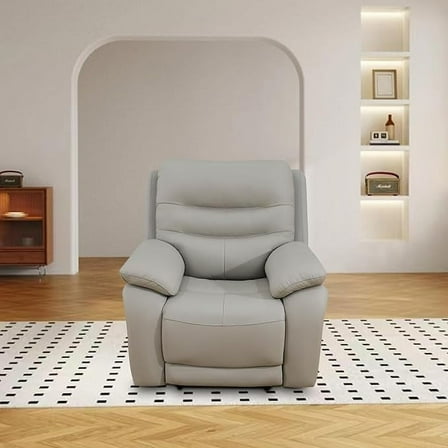 Genuine Leather Power Recliner Chair, Leather Reclining Chair with USB Charing, Power Recliner for Living Room Apartment Office (Recliner Chair, Light Grey)