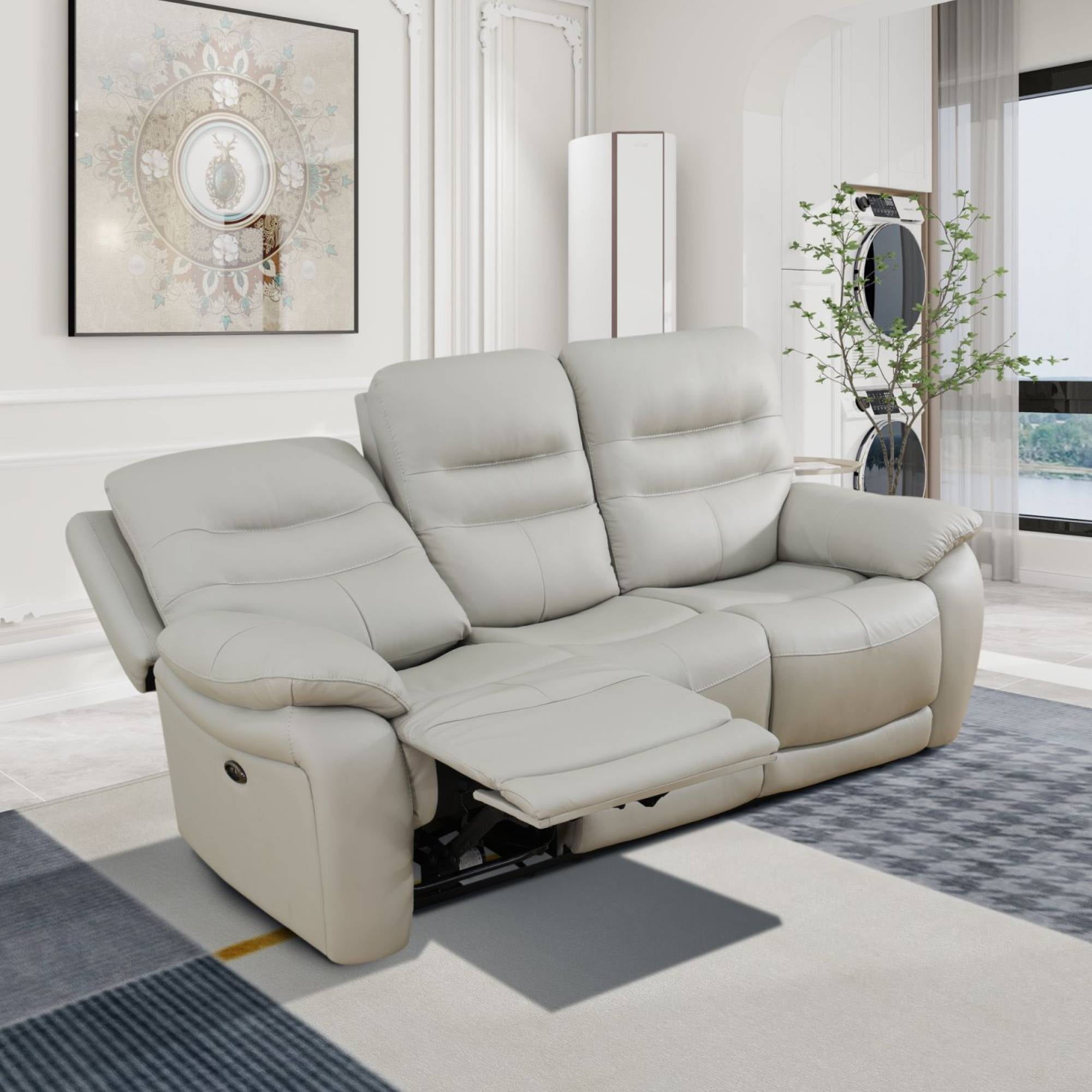 Genuine Leather Power Recliner Sofa Chairs for Adults Electric Power Recliner Sofa Chair for Living Room, Grey