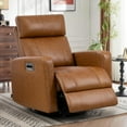 thumbnail image 1 of Genuine Leather Power Swivel Recliner Chair, Glider Electric Rocking Chair for Adults. Nursery Rocker Sofa Chair with Adjustable Headrest for Living Room. Wireless Charging/Type-C&USB, Brown, 1 of 7