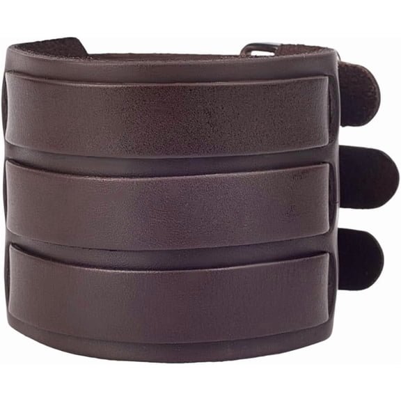 Genuine Leather Punk Bracelet Wide Adjustable Rock Leather Cuff Bracelet Strap Wrap Wristband Bangle with Alloy Buckles for Men Women Daily Wear Costume Party Cosplay Gift Brown