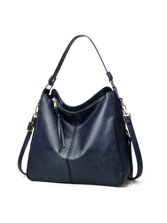 Genuine Leather Purses and Handbags for Women Tote Top Handle Shoulder Hobo Bag Satchel Ladies Crossbody Bags,Navy blue