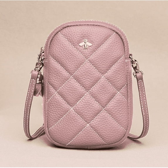 Genuine Leather Quilted Crossbody Purse