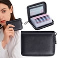 thumbnail image 1 of Genuine Leather RFID Blocking Wallet for Women, Black Zipper Card Holder with 20 Card Slots and 2 ID Windows, 1 of 9