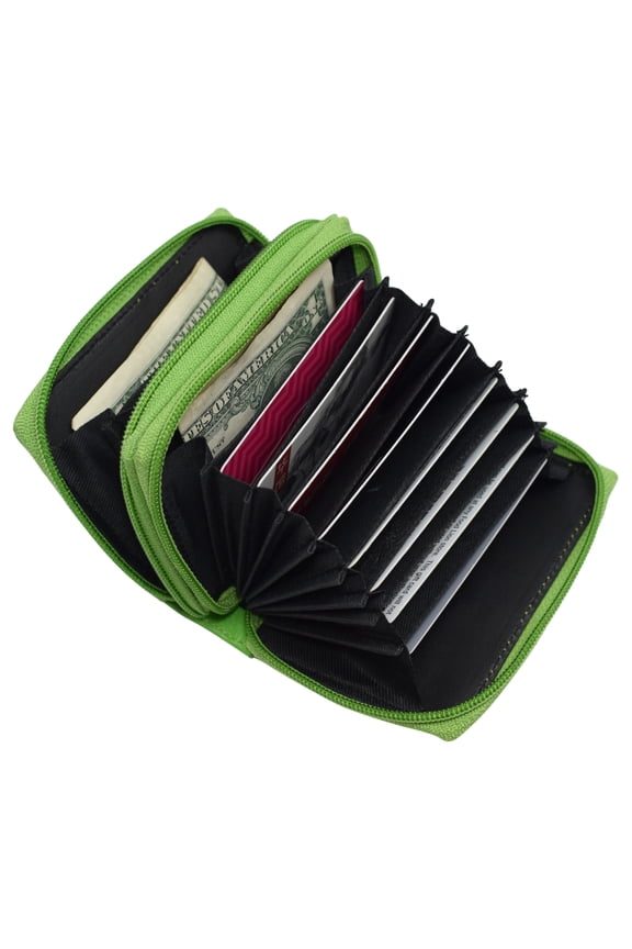 Genuine Leather RFID Identity Protected Double Zippered Accordion Wallet