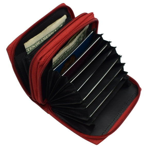 Genuine Leather RFID Identity Protected Double Zippered Accordion Wallet