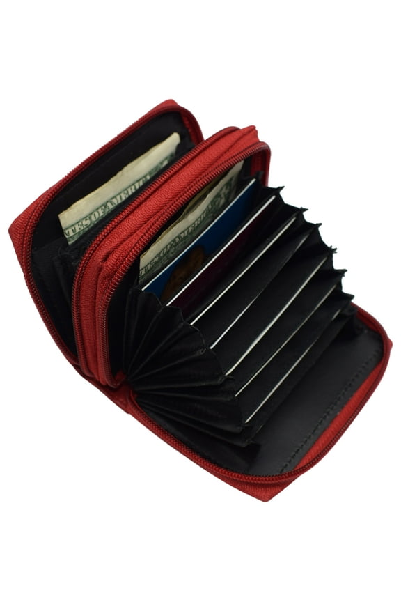 Genuine Leather RFID Identity Protected Double Zippered Accordion Wallet