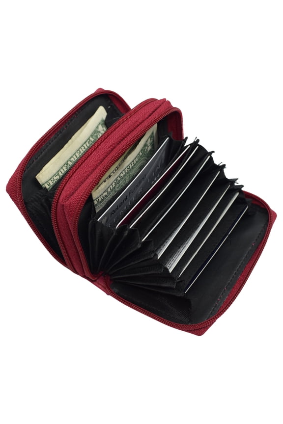 Genuine Leather RFID Identity Protected Double Zippered Accordion Wallet
