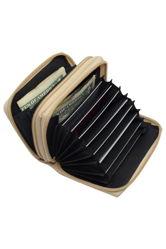 Genuine Leather RFID Identity Protected Double Zippered Accordion Wallet