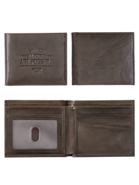 Genuine Leather RFID Wallet for Men With God All Things Are Possible Mathew 19:26 Quality Classic Brown Leather Bifold Wallet Christian Gifts for Men