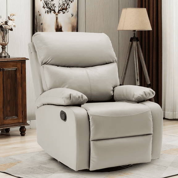 Genuine Leather Recliner Chair, Space-Saving Manual Rocker with Sturdy Frame & Easy Assembly for Apartments & Cozy Rooms