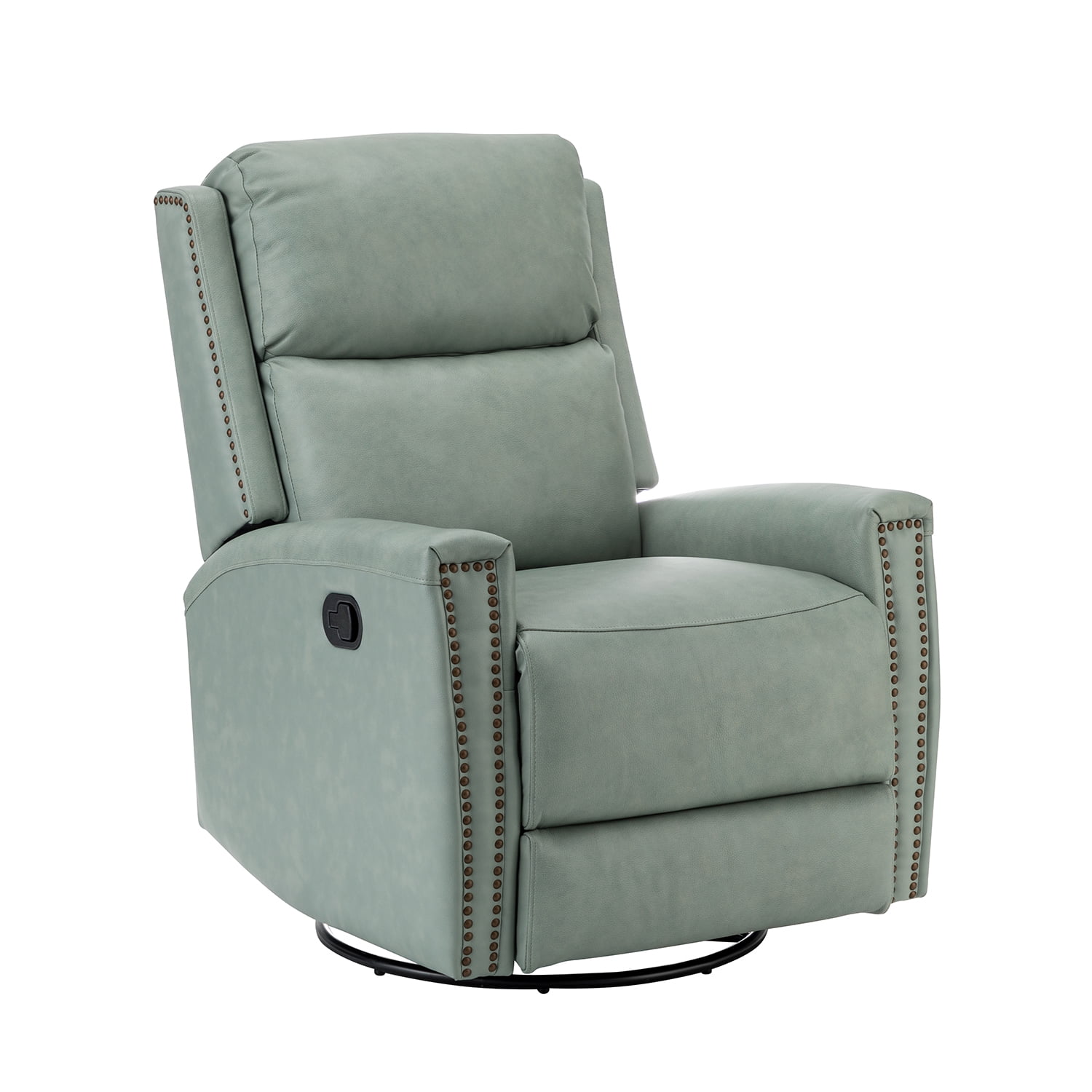 Genuine Leather Recliner Swivel Rocker Recliner with Nailhead Trims