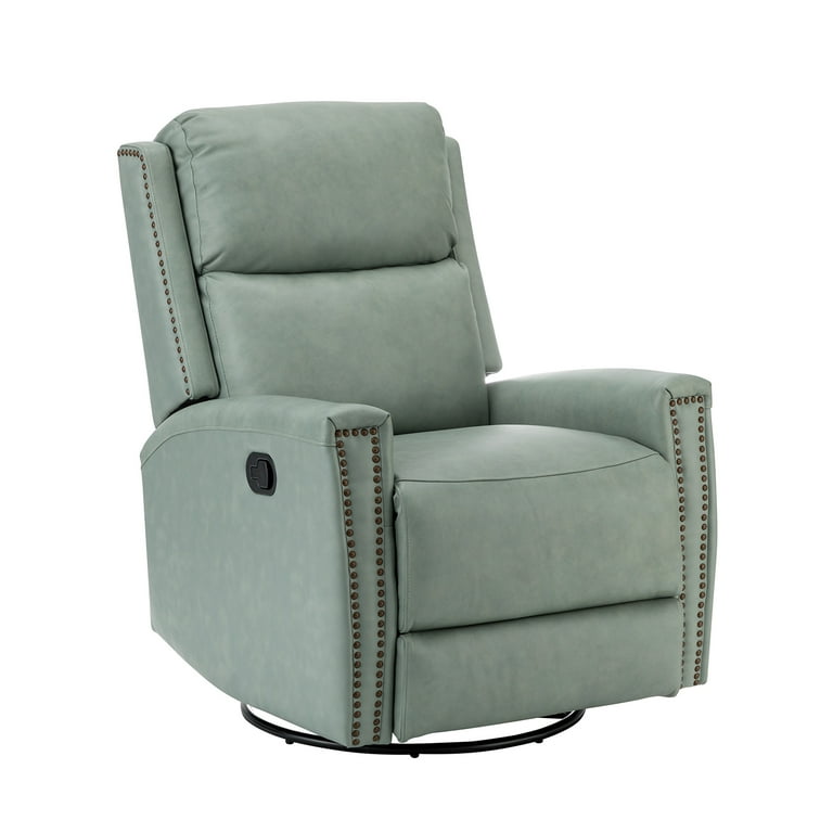 Genuine Leather Recliner Swivel Rocker Recliner with Nailhead Trims Swivel Base Sage