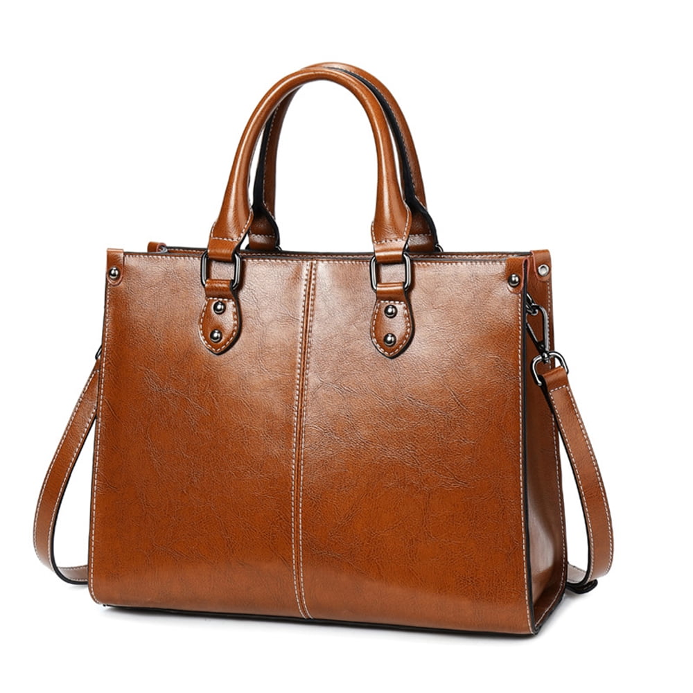 Genuine Leather Satchel Handbags for Women Large Shoulder Crossbody Bag Elegant Ladies Tote Purse with Zipper