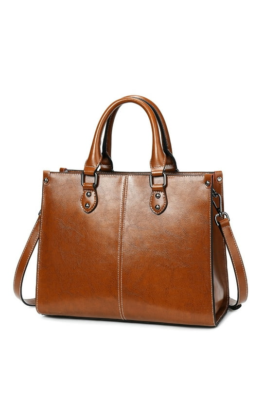 Genuine Leather Satchel Handbags for Women Large Shoulder Crossbody Bag Elegant Ladies Tote Purse with Zipper