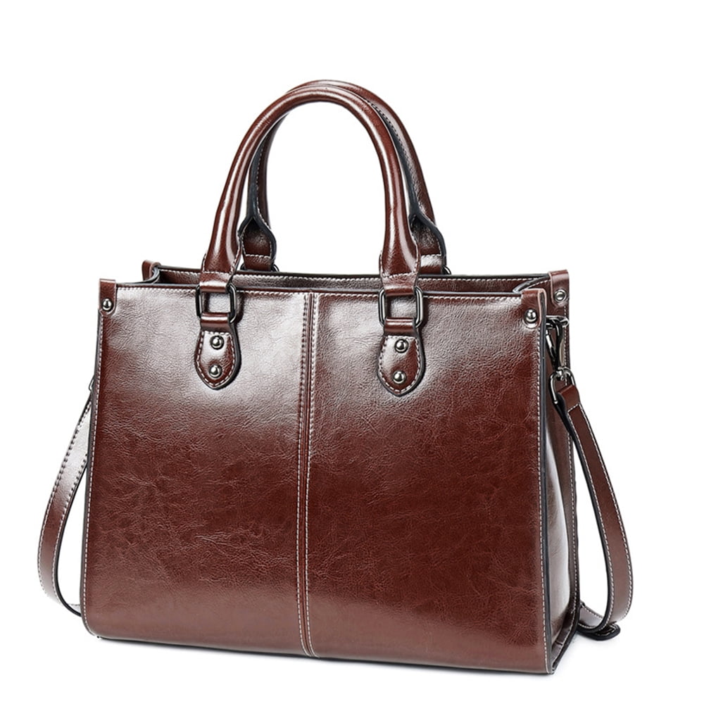 Genuine Leather Satchel Handbags for Women Large Shoulder Crossbody Bag Elegant Ladies Tote Purse with Zipper