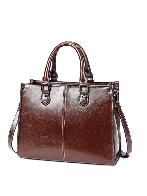 Genuine Leather Satchel Handbags for Women Large Shoulder Crossbody Bag Elegant Ladies Tote Purse with Zipper