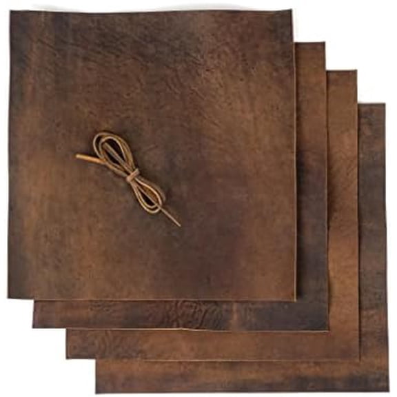 Genuine Leather Sheets Set of 4, Leather Material, Genuine Leather for Crafts | Leather Roll, Soft Leather, Sheet Leather for Crafts | Quality Raw Leather 12" x 12" + 36" Leather Cord$$Art & Craft