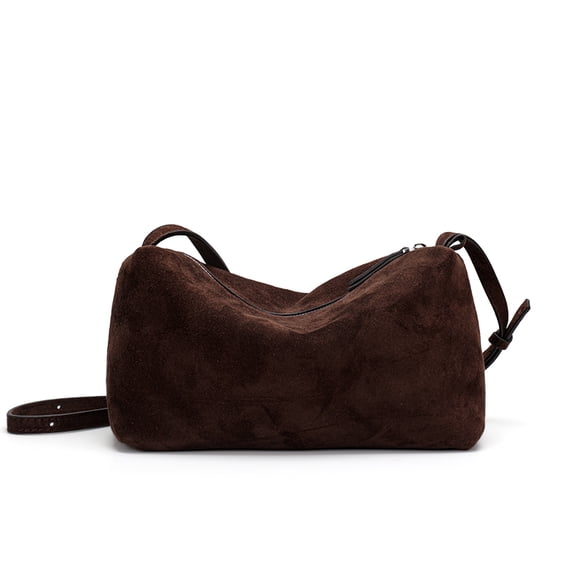 Genuine Leather Shoulder Bag, Women's Suede Barrel Underarm Crossbody Purse