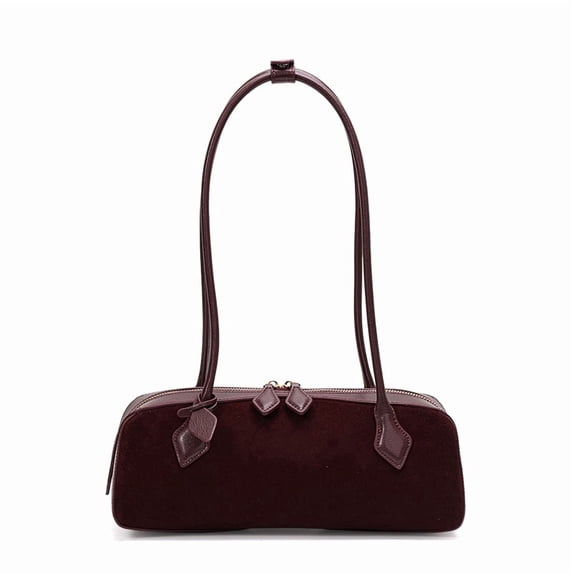 Genuine Leather Shoulder Bag, Women's Suede Barrel Underarm Handbag Purse