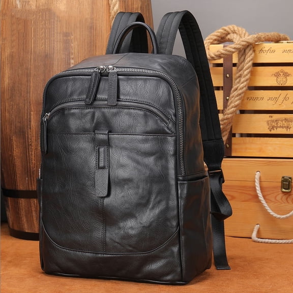 Genuine Leather Simple Travel Business Leisure Large Capacity Computer Bag,Black