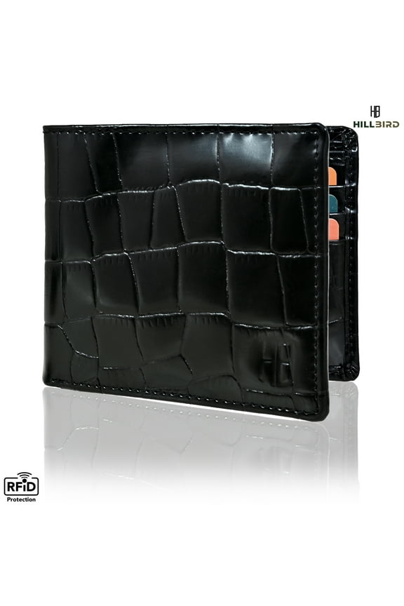 Genuine Leather Slim Bi-fold Wallets For Men RFID Blocking Holiday Gifts For Men with ID Windows & Card Holder (CROC-B-3011)