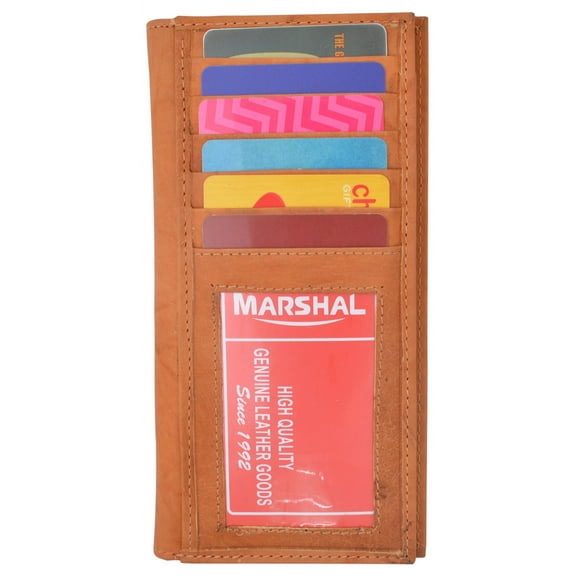 Genuine Leather Slim Bifold Checkbook Cover Credit Card ID Holder