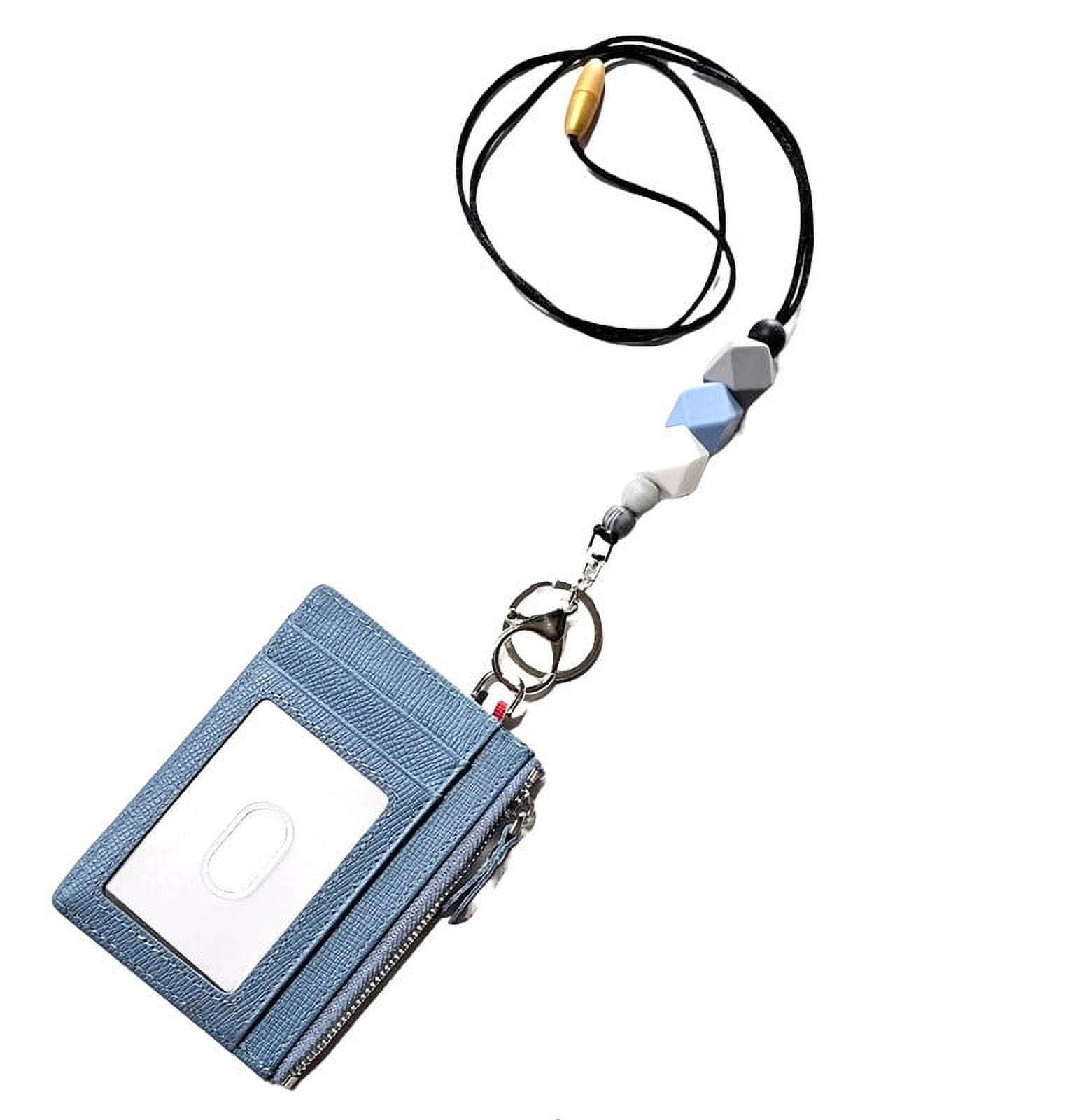 Genuine Leather Slim Minimalist Wallet with Zipper & Lanyard, Saffiano