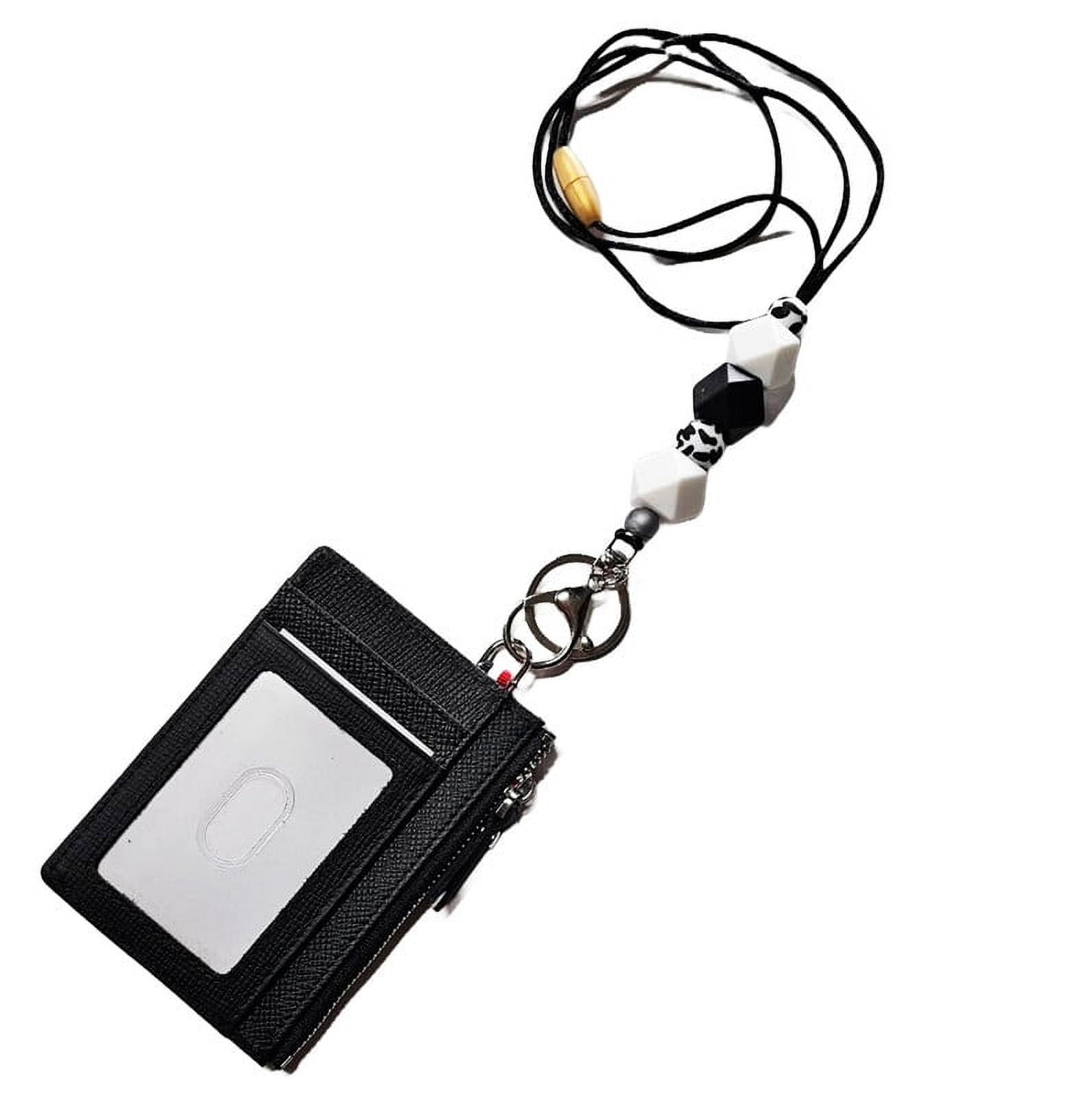 Genuine Leather Slim Minimalist Wallet with Zipper & Lanyard, Saffiano