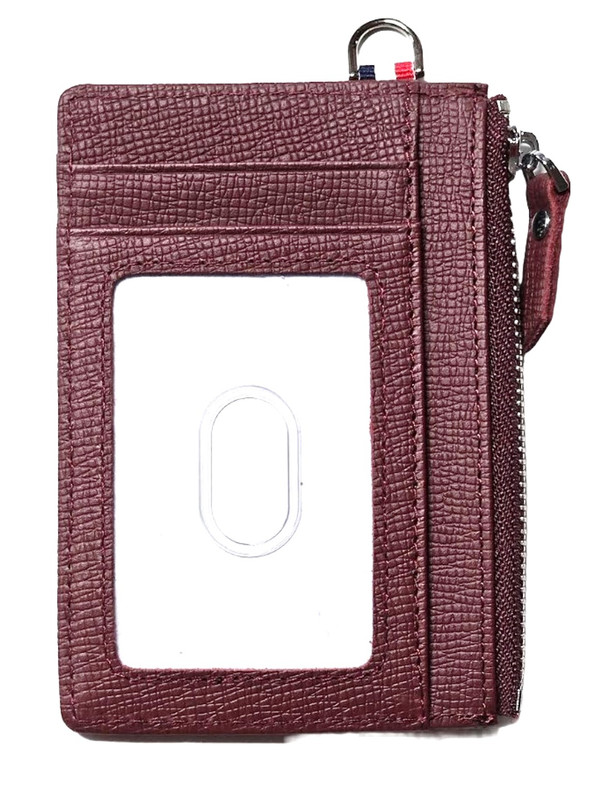 Genuine Leather Slim Minimalist Wallet with Zipper, Saffiano Leather