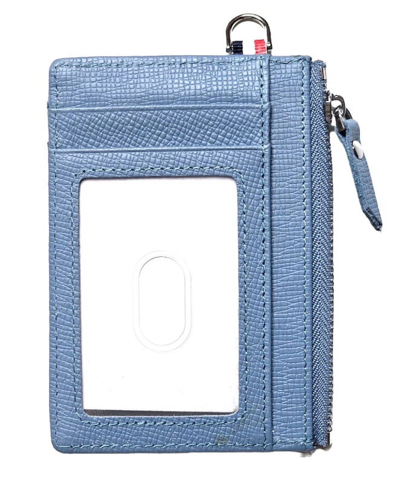 Genuine Leather Slim Minimalist Wallet with Zipper, Saffiano Leather