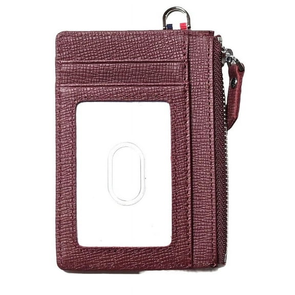 Genuine Leather Slim Minimalist Wallet with Zipper, Saffiano Leather Credit Card Holder Front Pokcet ID Badge Case Holder RFID Blocking - Card Holder ONLY