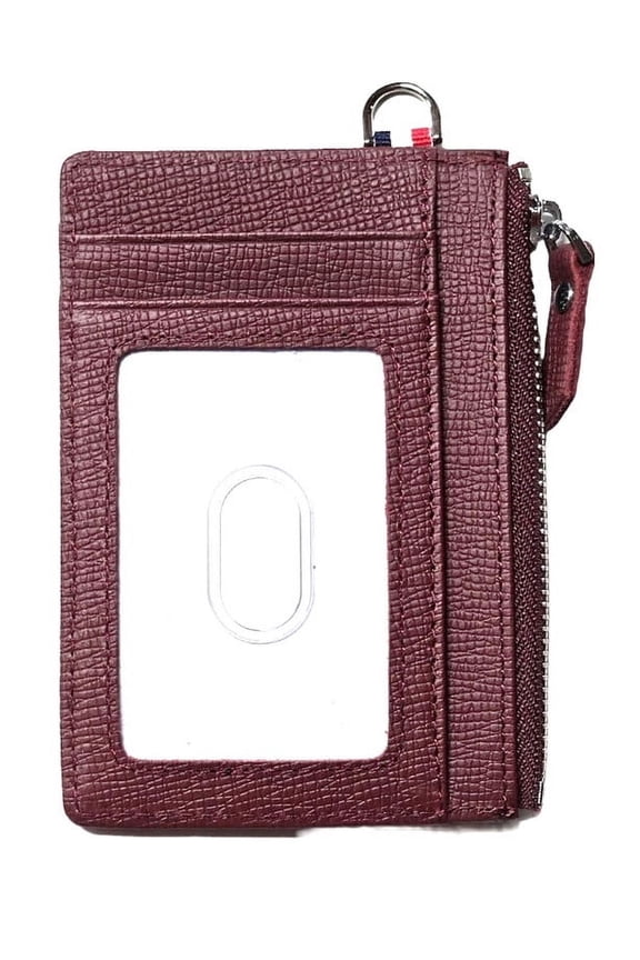 Genuine Leather Slim Minimalist Wallet with Zipper, Saffiano Leather Credit Card Holder Front Pokcet ID Badge Case Holder RFID Blocking - Card Holder ONLY