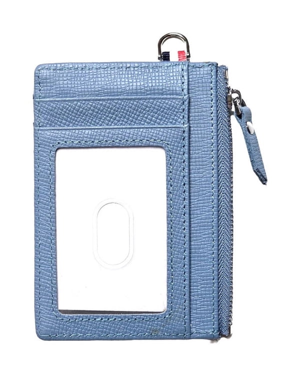 Genuine Leather Slim Minimalist Wallet with Zipper, Saffiano Leather Credit Card Holder Front Pokcet ID Badge Case Holder RFID Blocking - Card Holder ONLY