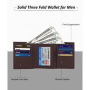 Genuine Leather Slim Trifold Wallet for Men with ID Window and RFID Blocking, Dark Brown