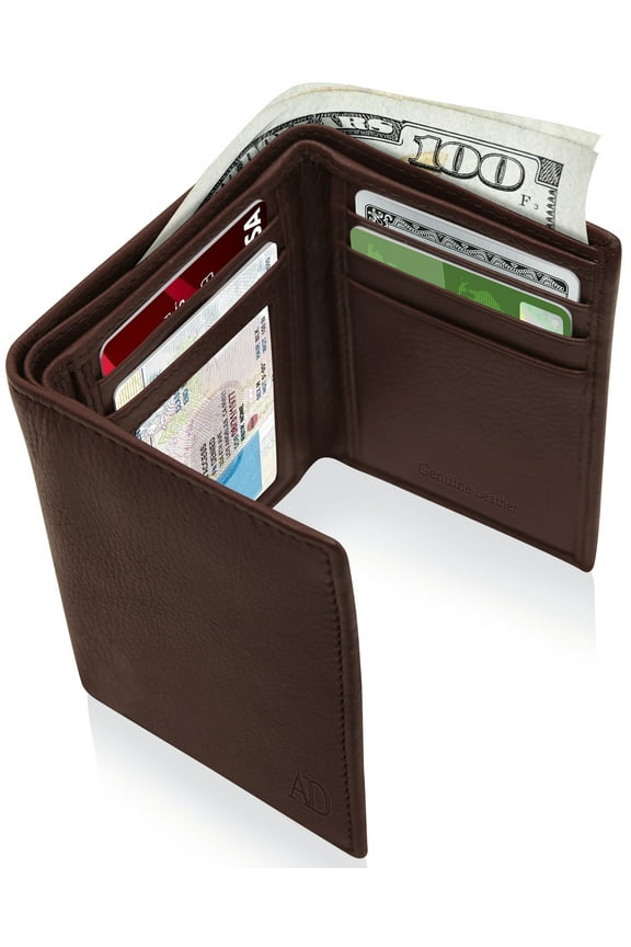 Genuine Leather Slim Trifold Wallets For Men - Mens Wallet RFID Blocking Holiday Gifts For Men