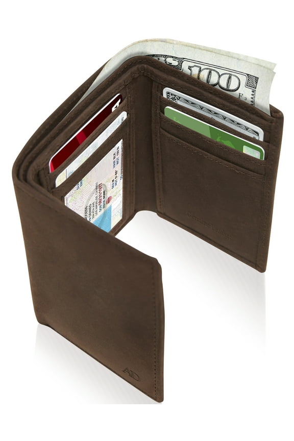 Genuine Leather Slim Trifold Wallets For Men - Mens Wallet RFID Blocking Holiday Gifts For Men