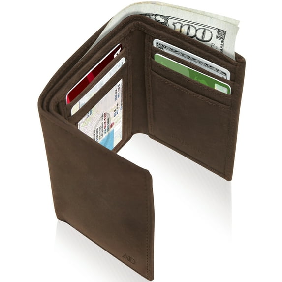 Genuine Leather Slim Trifold Wallets For Men - Mens Wallet RFID Blocking Holiday Gifts For Men