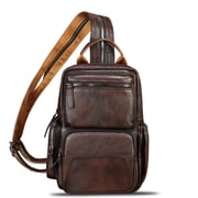 Genuine Leather Sling Bag for Men Women Retro Sling Backpack Purse Crossbody Bag