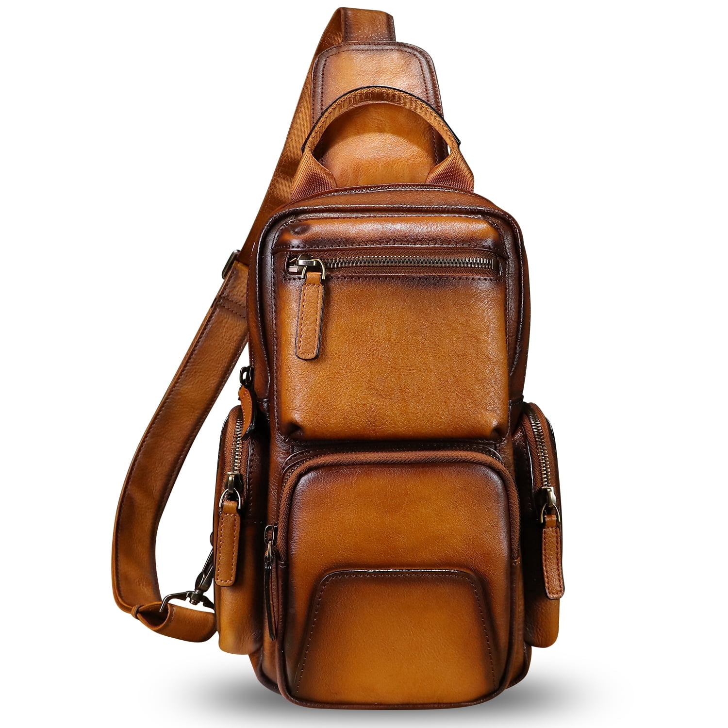 Genuine Leather Sling Bag for Men Women Retro Sling Backpack Purse Crossbody Bag