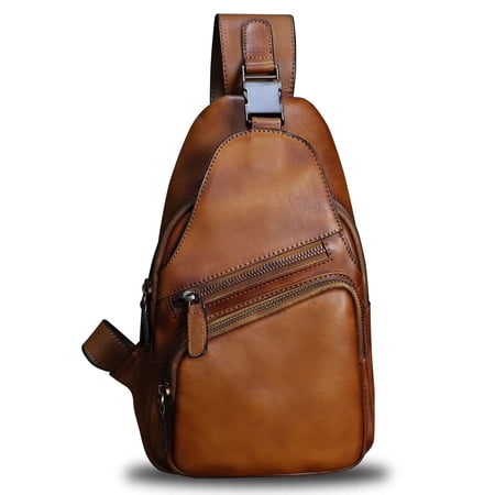 Genuine Leather Sling Bag for Women Men Retro Crossbody Bag Sling Backpack Purse