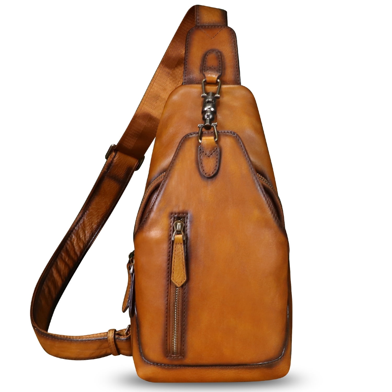 Genuine Leather Sling Bag for Women Men Retro Sling Backpack Purse Crossbody Bag
