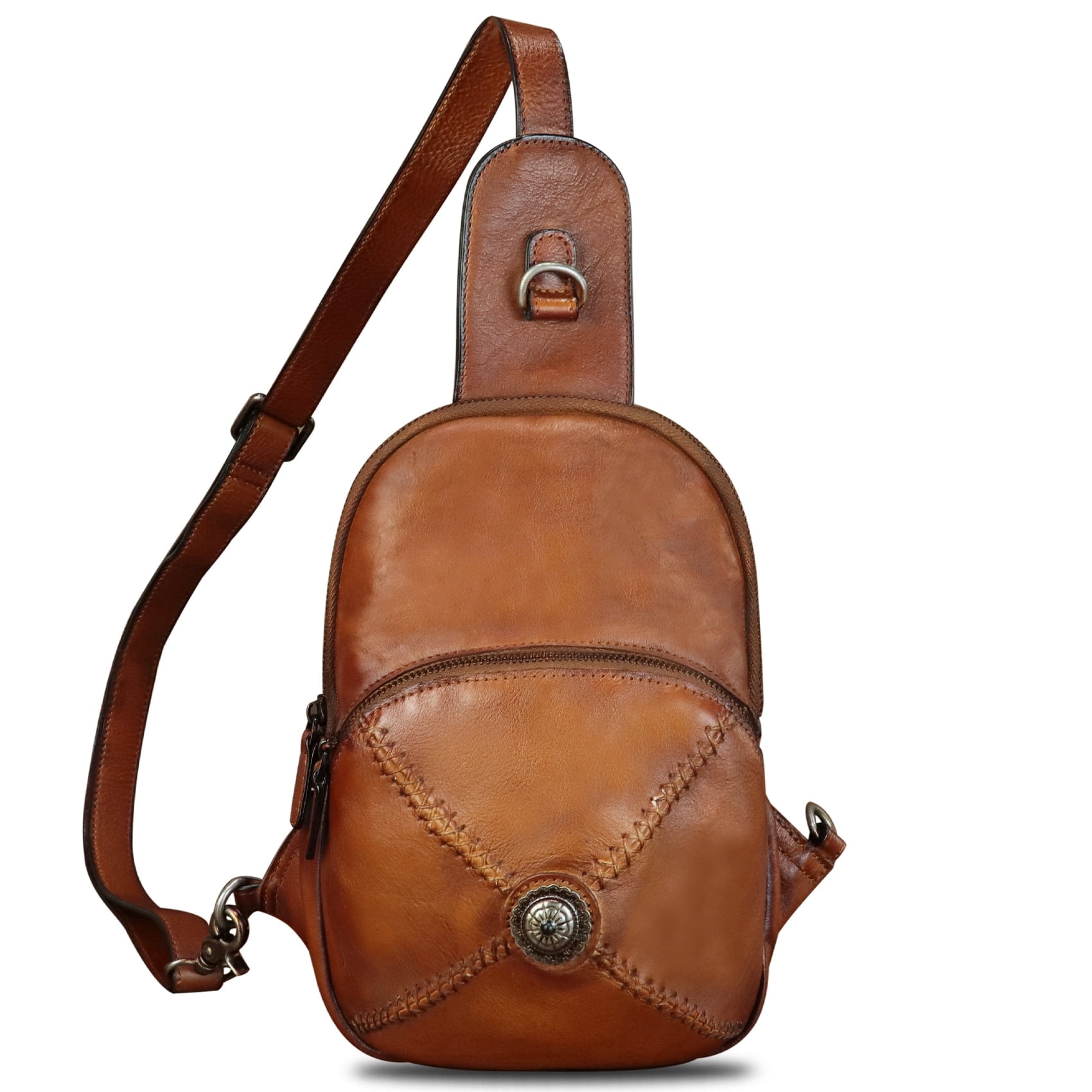Genuine Leather Small Sling Bag for Women Men Sling Backpack Purse Crossbody Bag