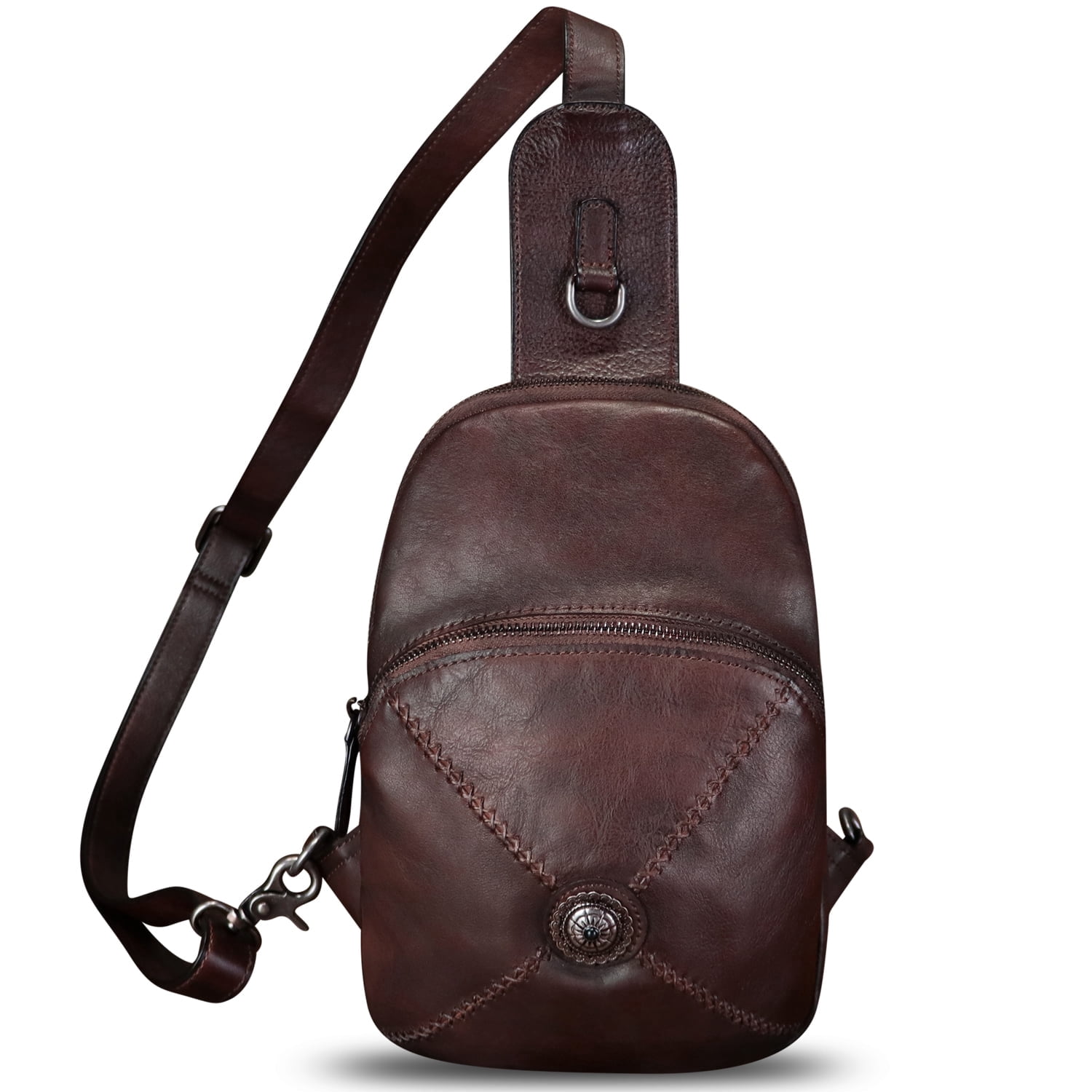 Genuine Leather Small Sling Bag for Women Men Sling Backpack Purse Crossbody Bag
