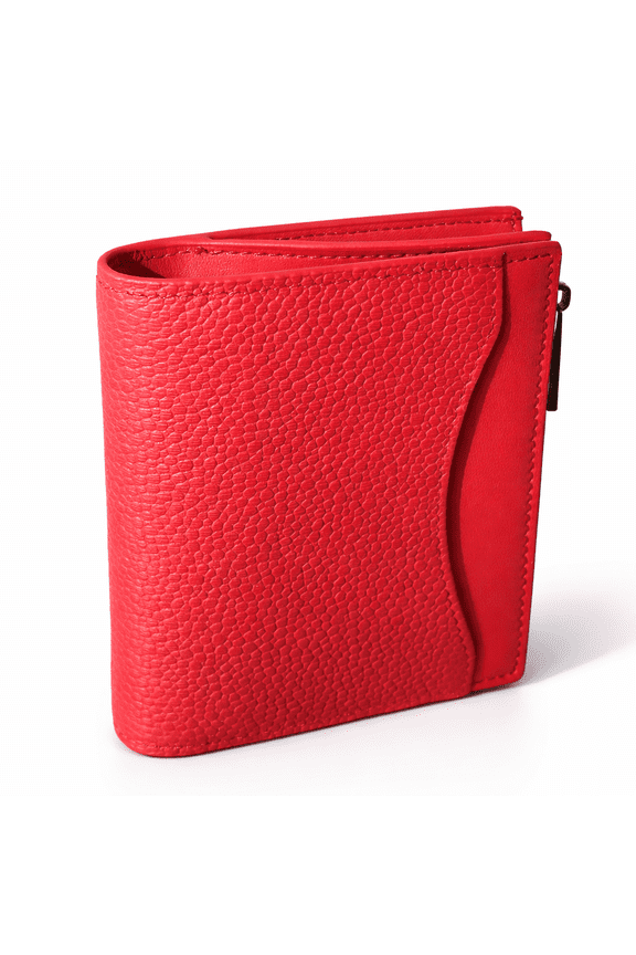 Genuine Leather Small Wallets For Women  RFID Blocking Bifold Slim Wallet With Metal Snap, Zipper Coin Pocket, 8 Card Slots, Cash Compartment  Red Compact Purse