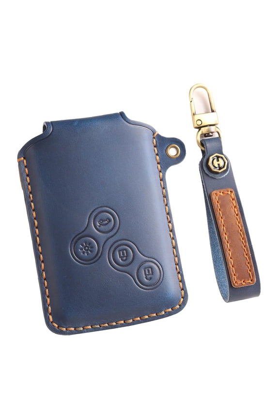 Genuine Leather Smart Key Fob Cover for Renault Koleos Captur Megane Clio Scenic Talisman Arkana Type B with Keychains