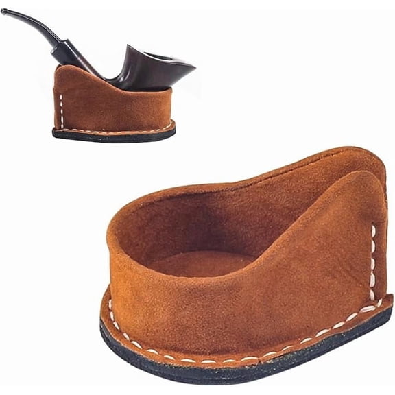 Genuine Leather Smoking Pipe Stand Rest Handmade Tobacco Pipe Rack Holder Fit Most Pipes (Brown)